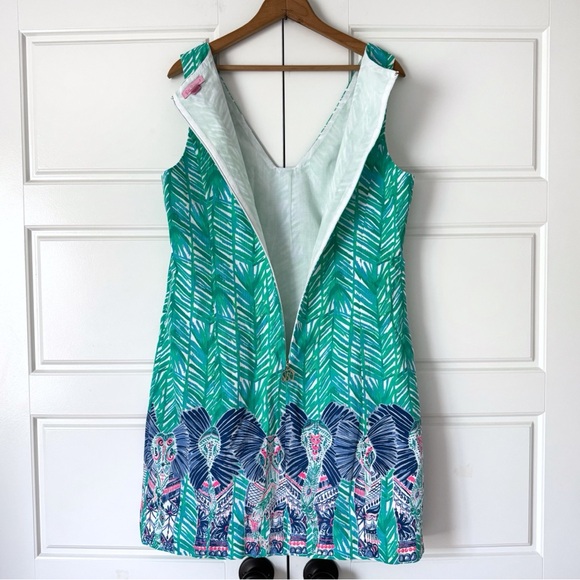 Lilly Pulitzer Tandie Shift Dress Womens 14 Toucan Green Costa Verde Elephant - Picture 8 of 15